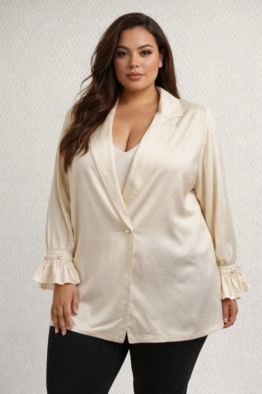 Midnight Velvet Rayon Cream Pearl Button Blazer Jacket Plus 2x